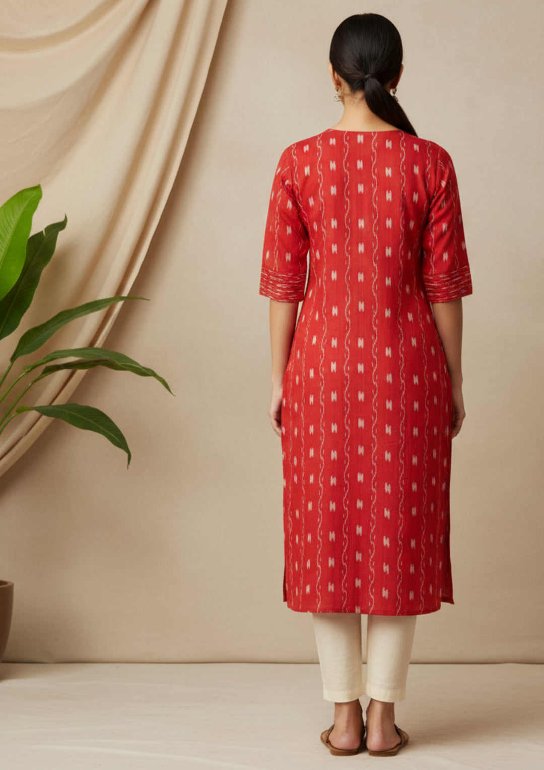 Sambalpuri Women's Kurti - Red Dali Tippa Design ikkat Kurti