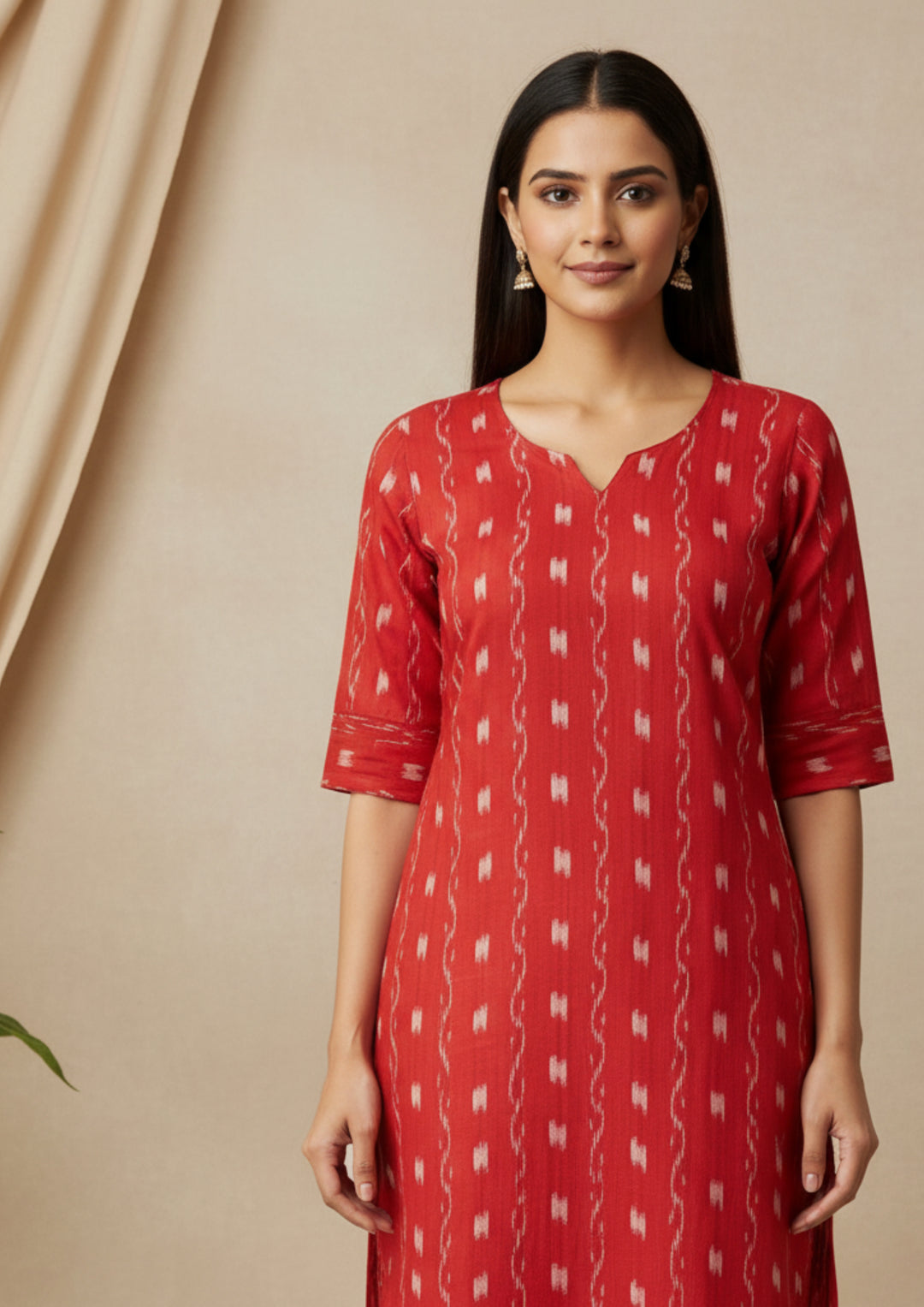 Sambalpuri Women's Kurti - Red Dali Tippa Design ikkat Kurti