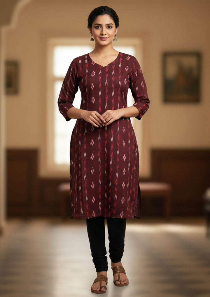 Sambalpuri Women's Kurti -   Maroon Tree Pasapalli Design Ikkat Kurti