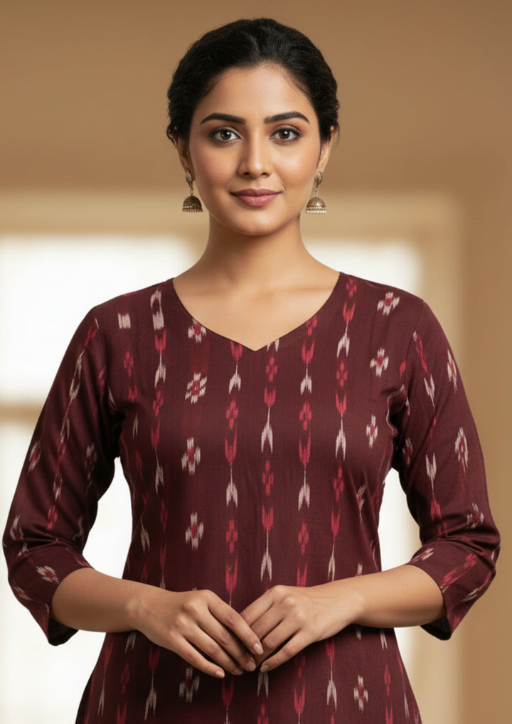 Sambalpuri Women's Kurti -   Maroon Tree Pasapalli Design Ikkat Kurti