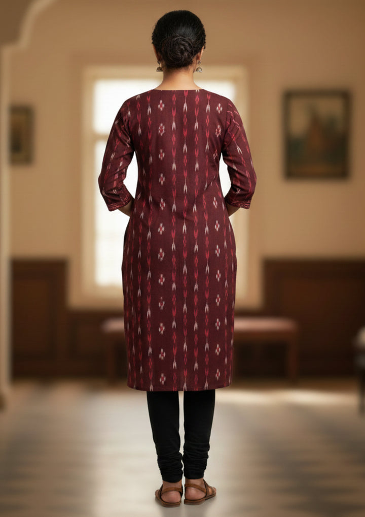 Sambalpuri Women's Kurti -   Maroon Tree Pasapalli Design Ikkat Kurti