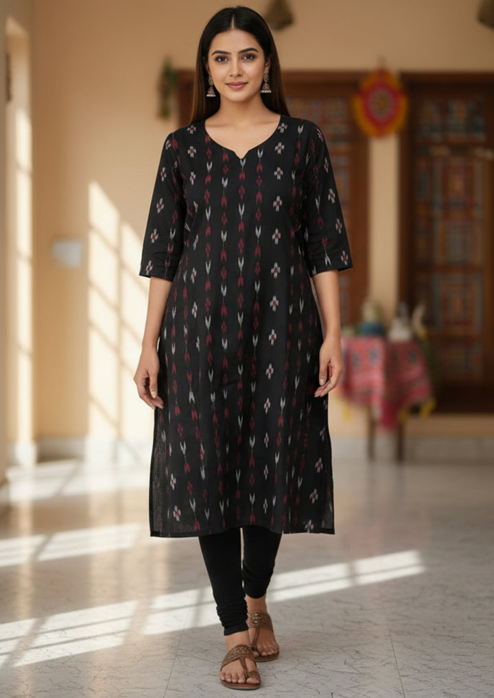Sambalpuri Women's Kurti -  Black Tree Pasapalli Design Ikkat Kurti