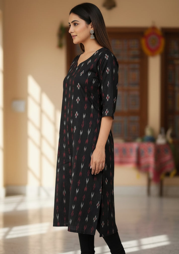 Sambalpuri Women's Kurti -  Black Tree Pasapalli Design Ikkat Kurti