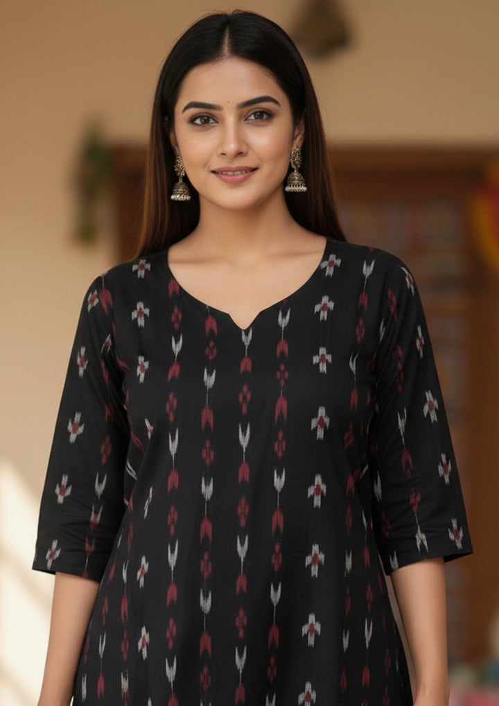 Sambalpuri Women's Kurti -  Black Tree Pasapalli Design Ikkat Kurti