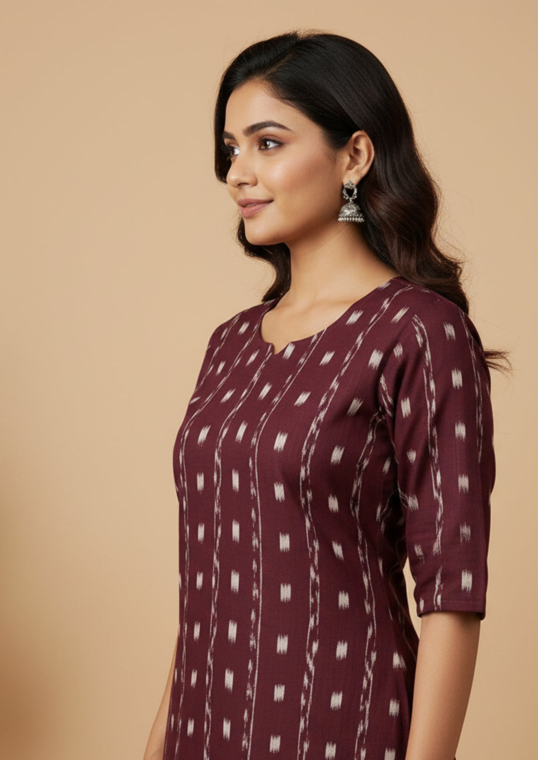 Sambalpuri Women's Kurti - Coffee Striped Dali Tippa Design ikkat  Kurti