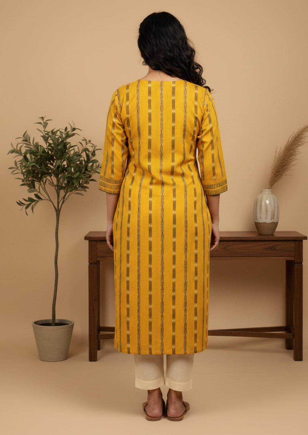 Sambalpuri Women's Kurti - Yellow Kesari Heritage Design Ikkat Kurti
