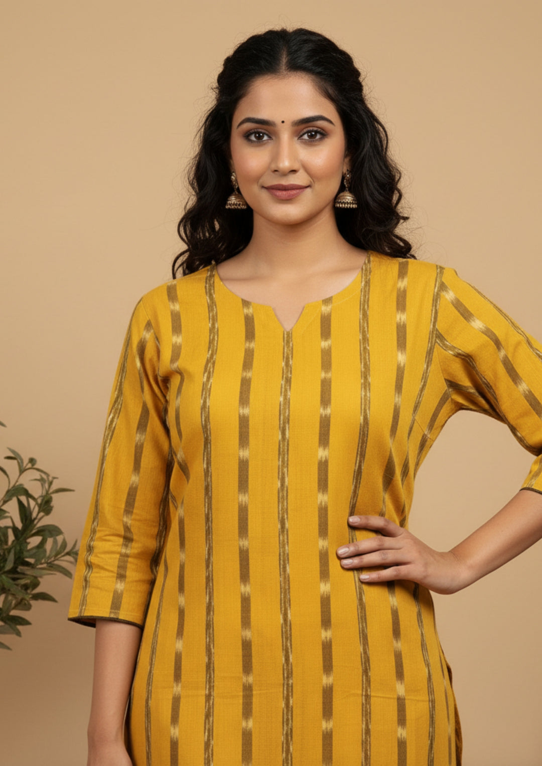 Sambalpuri Women's Kurti - Yellow Kesari Heritage Design Ikkat Kurti