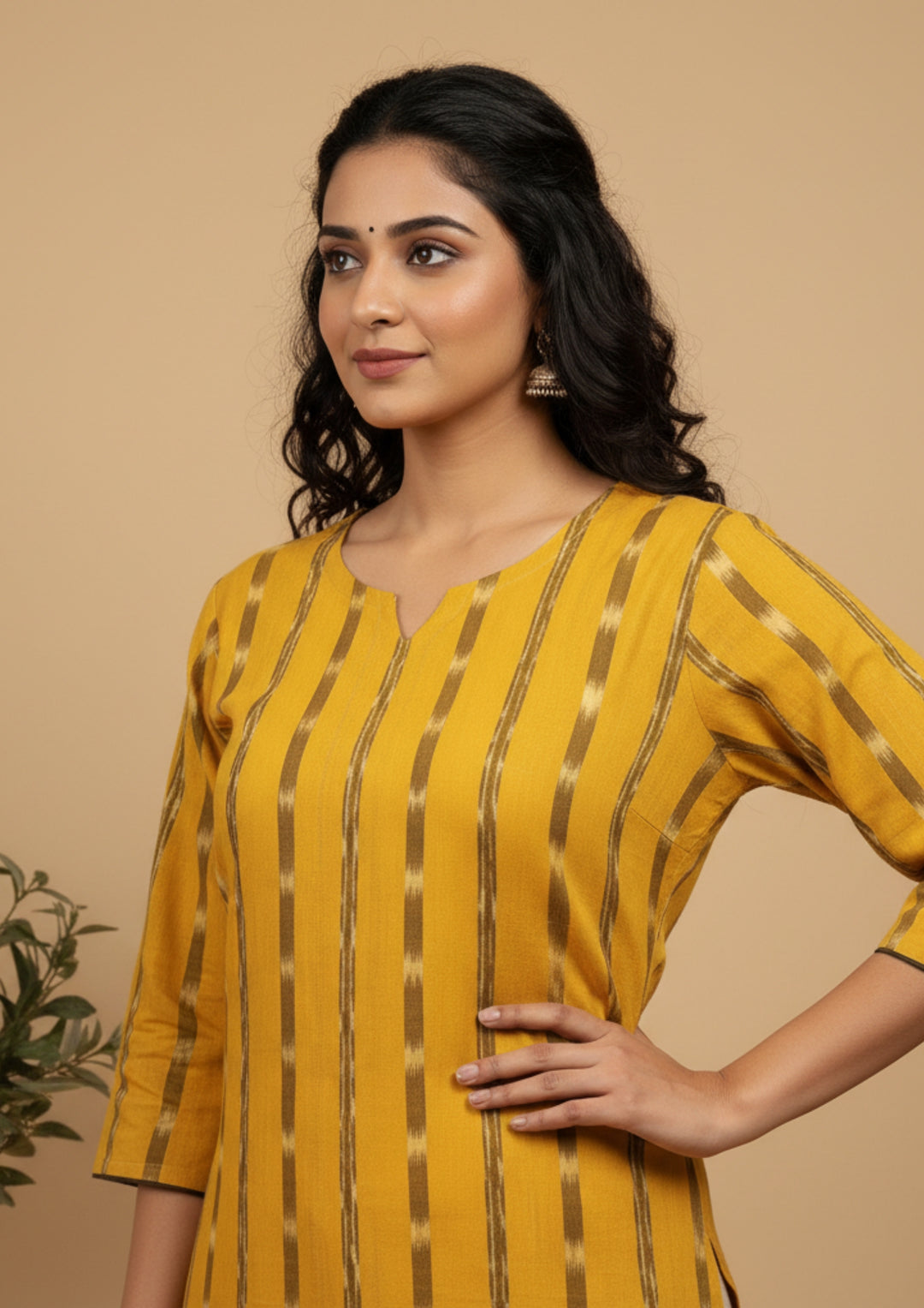 Sambalpuri Women's Kurti - Yellow Kesari Heritage Design Ikkat Kurti