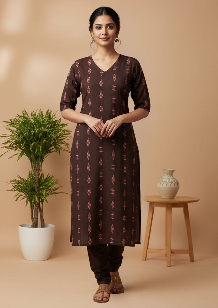 Sambalpuri Women's Kurti - Burgundy (Maroon) Graceful Design Ikkat Kurti