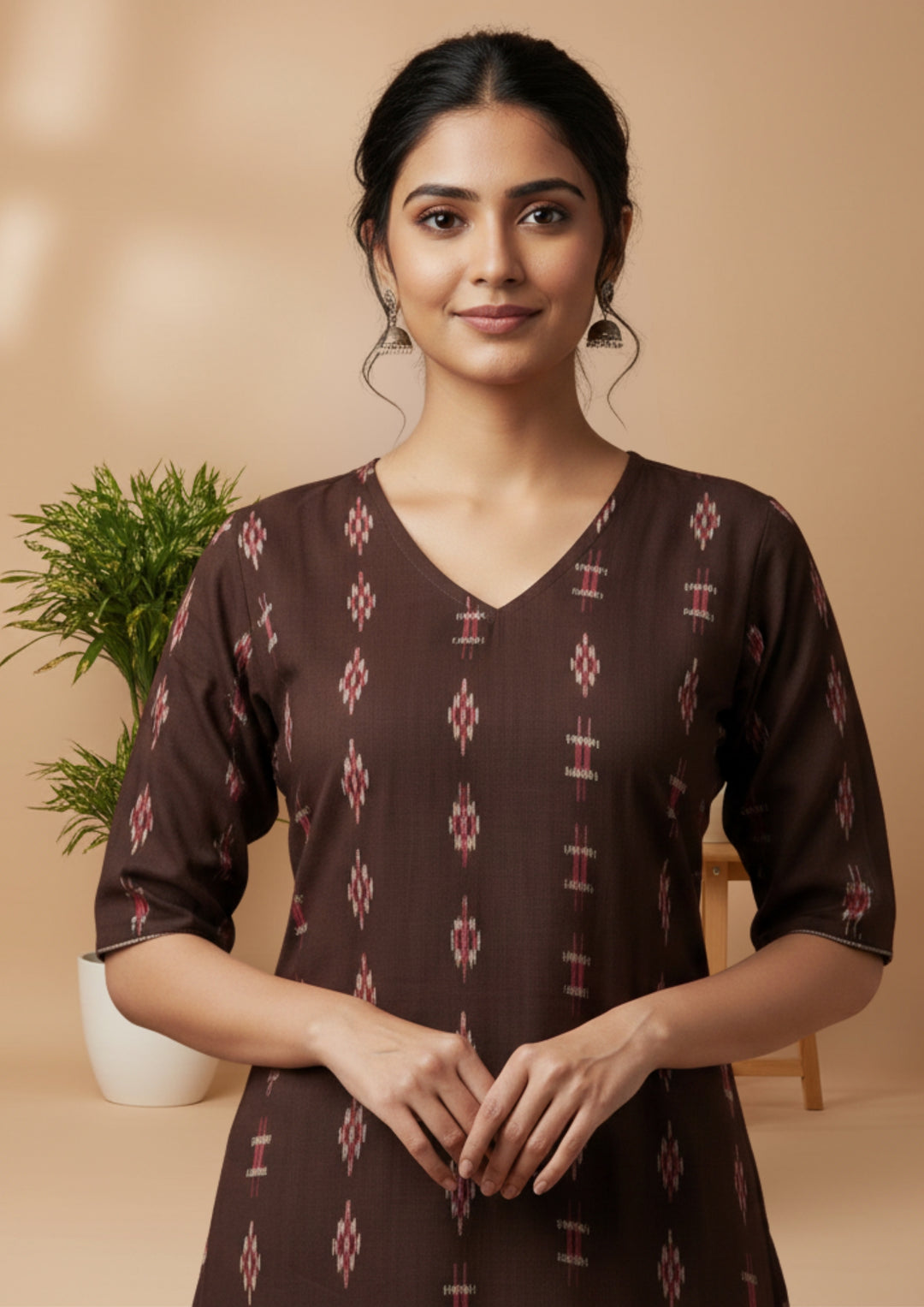 Sambalpuri Women's Kurti - Burgundy (Maroon) Graceful Design Ikkat Kurti