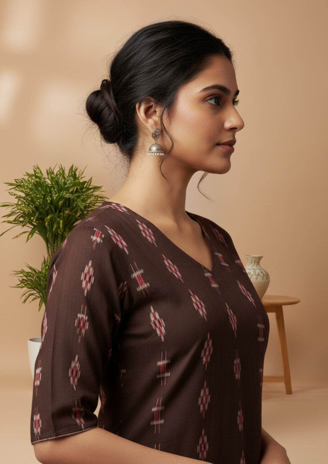 Sambalpuri Women's Kurti - Burgundy (Maroon) Graceful Design Ikkat Kurti