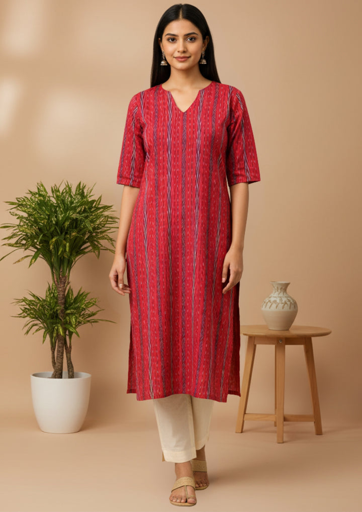 Sambalpuri Women's Kurti - Rani Red Heritage Design Ikkat Kurti