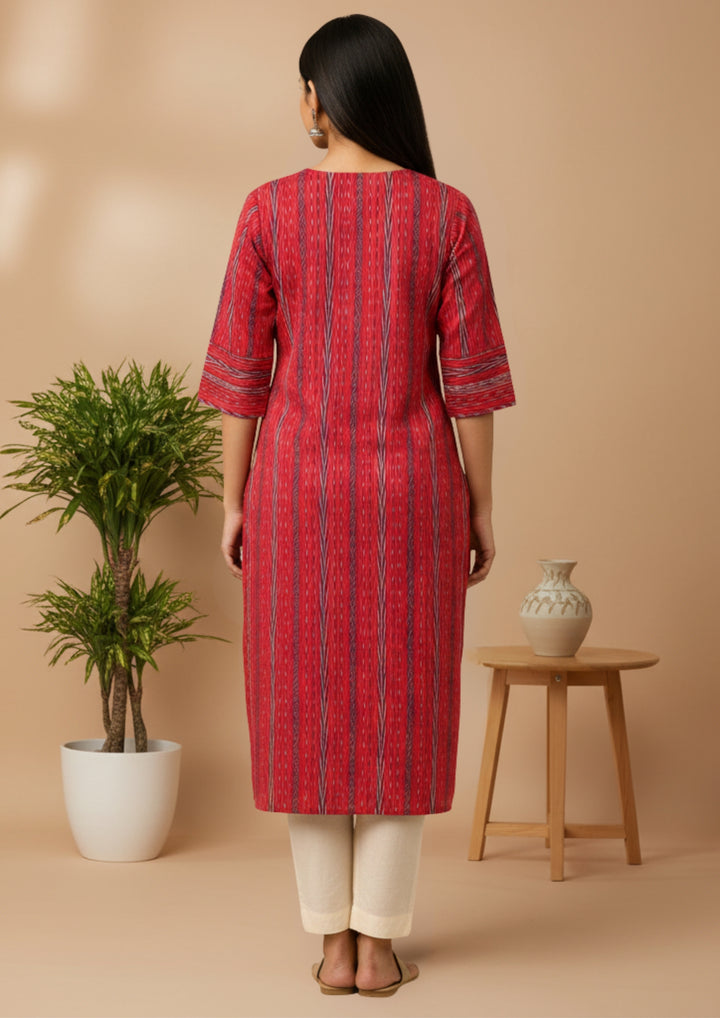 Sambalpuri Women's Kurti - Rani Red Heritage Design Ikkat Kurti