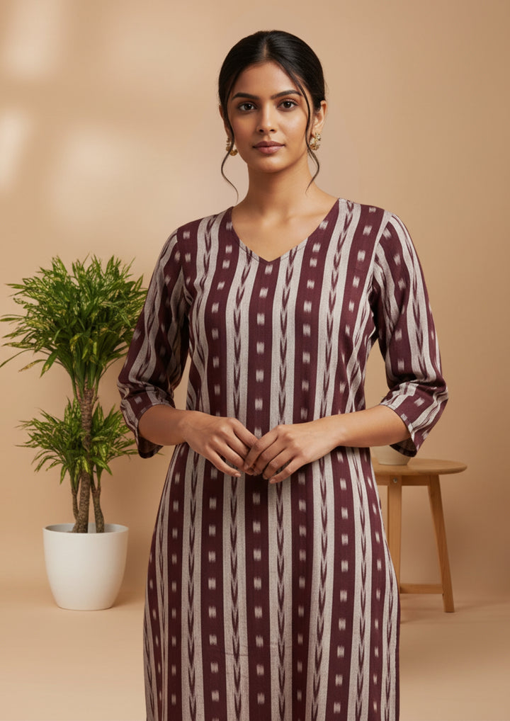 Sambalpuri Women's Kurti -  Gray & Black Noir Heritage Design Ikkat Kurti