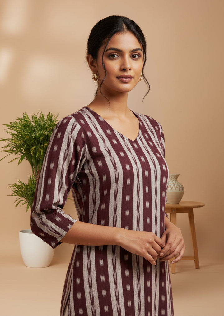 Sambalpuri Women's Kurti -  Gray & Black Noir Heritage Design Ikkat Kurti