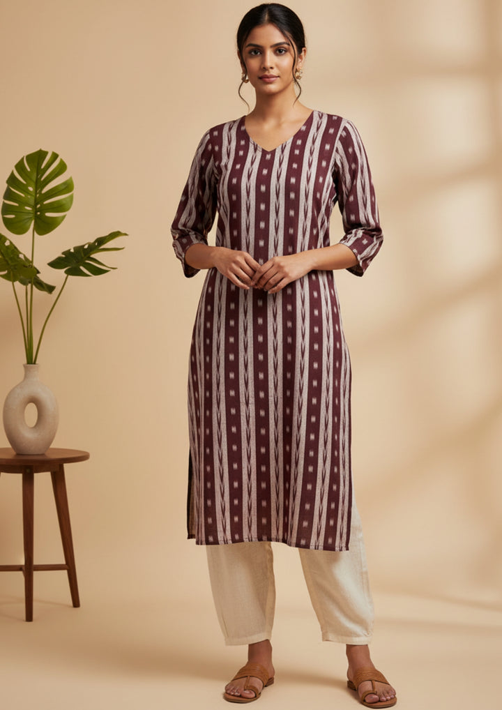 Sambalpuri Women's Kurti -  Gray & Black Noir Heritage Design Ikkat Kurti