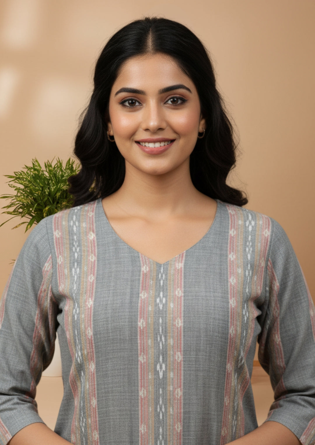 Sambalpuri Women's Kurti - Misty Grey Graceful Design Ikkat Kurti