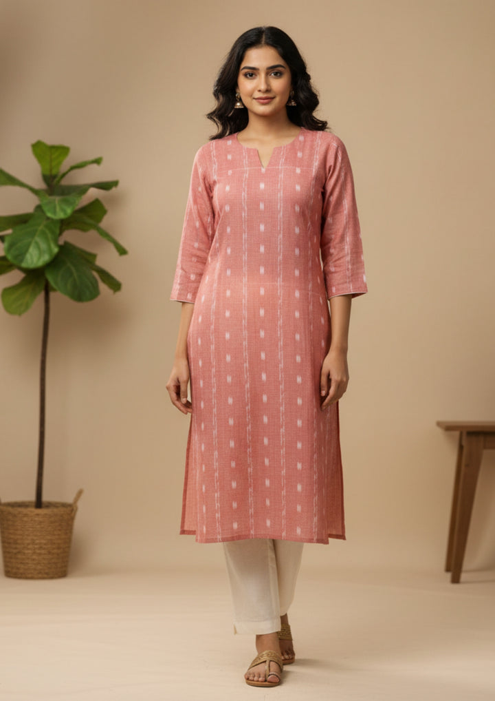 Sambalpuri Women's Kurti - Peach Elegance Design Ikkat Kurti