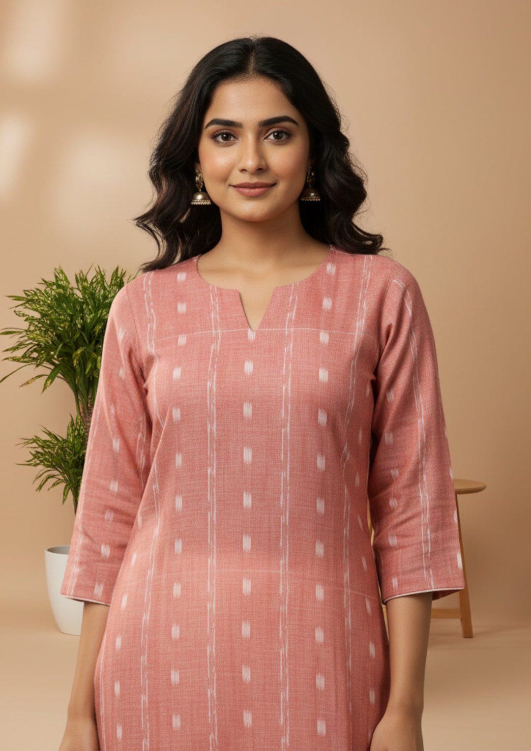 Sambalpuri Women's Kurti - Peach Elegance Design Ikkat Kurti