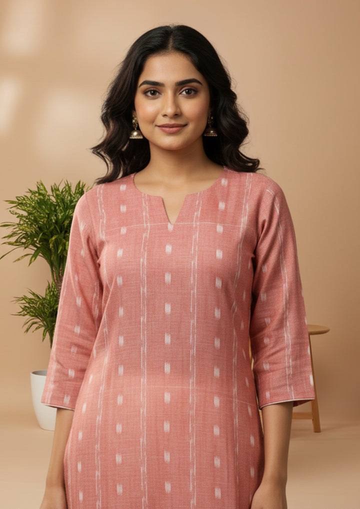 Sambalpuri Women's Kurti - Peach Elegance Design Ikkat Kurti