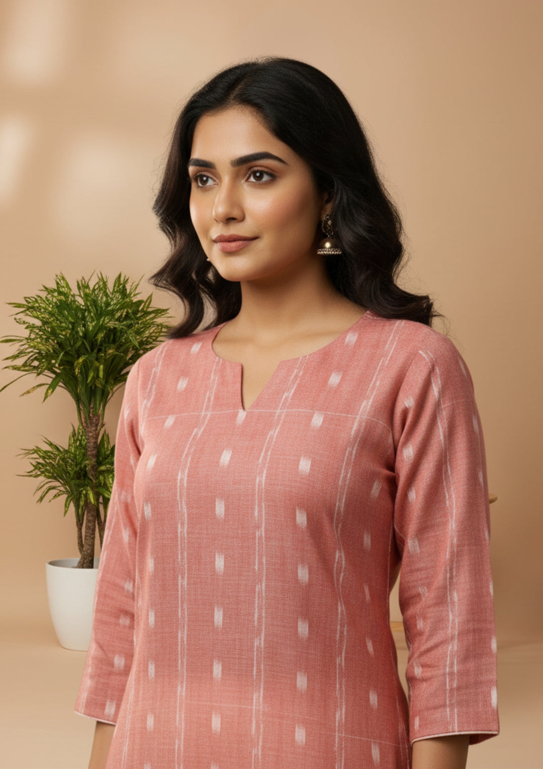 Sambalpuri Women's Kurti - Peach Elegance Design Ikkat Kurti