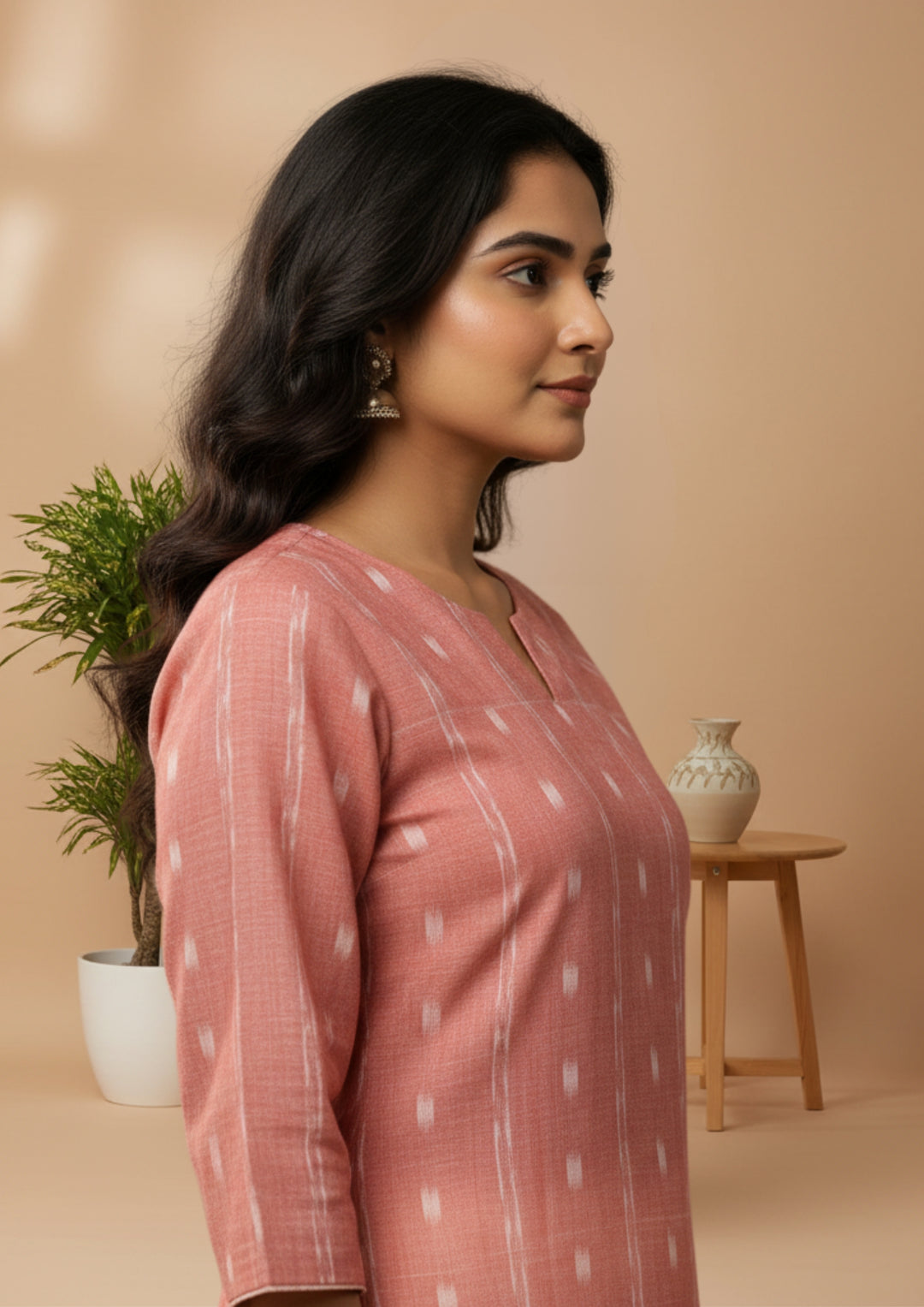 Sambalpuri Women's Kurti - Peach Elegance Design Ikkat Kurti