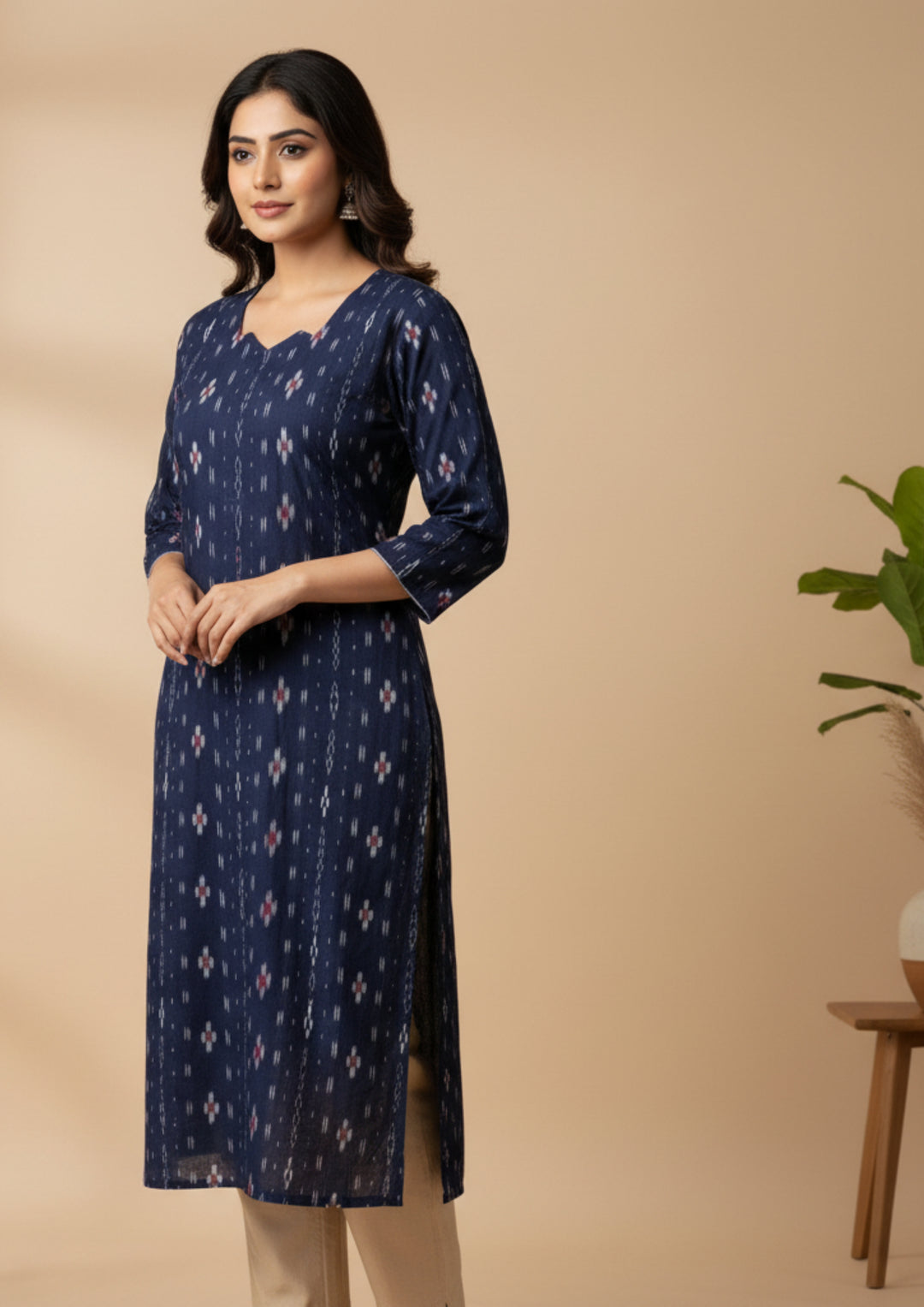 Sambalpuri Women's Kurti -  Navy Blue Heritage Design Ikkat Kurti
