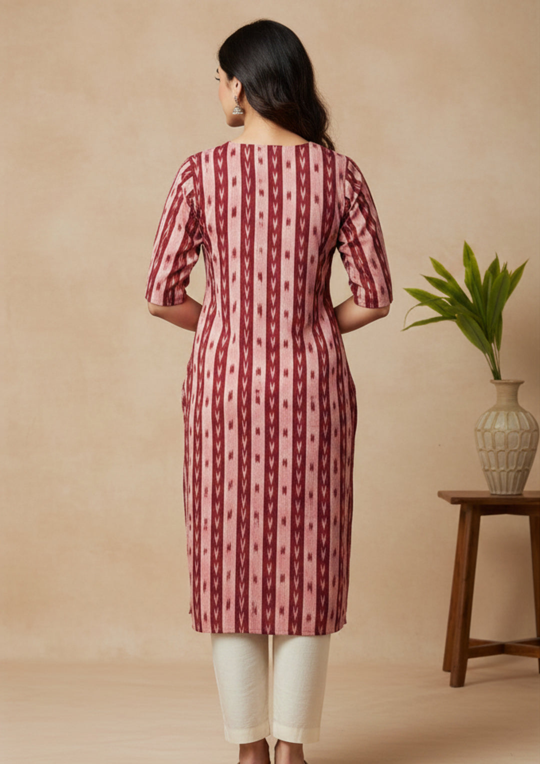 Sambalpuri Women's Kurti - Blush Pink Stripe Heritage Design ikkat Kurti