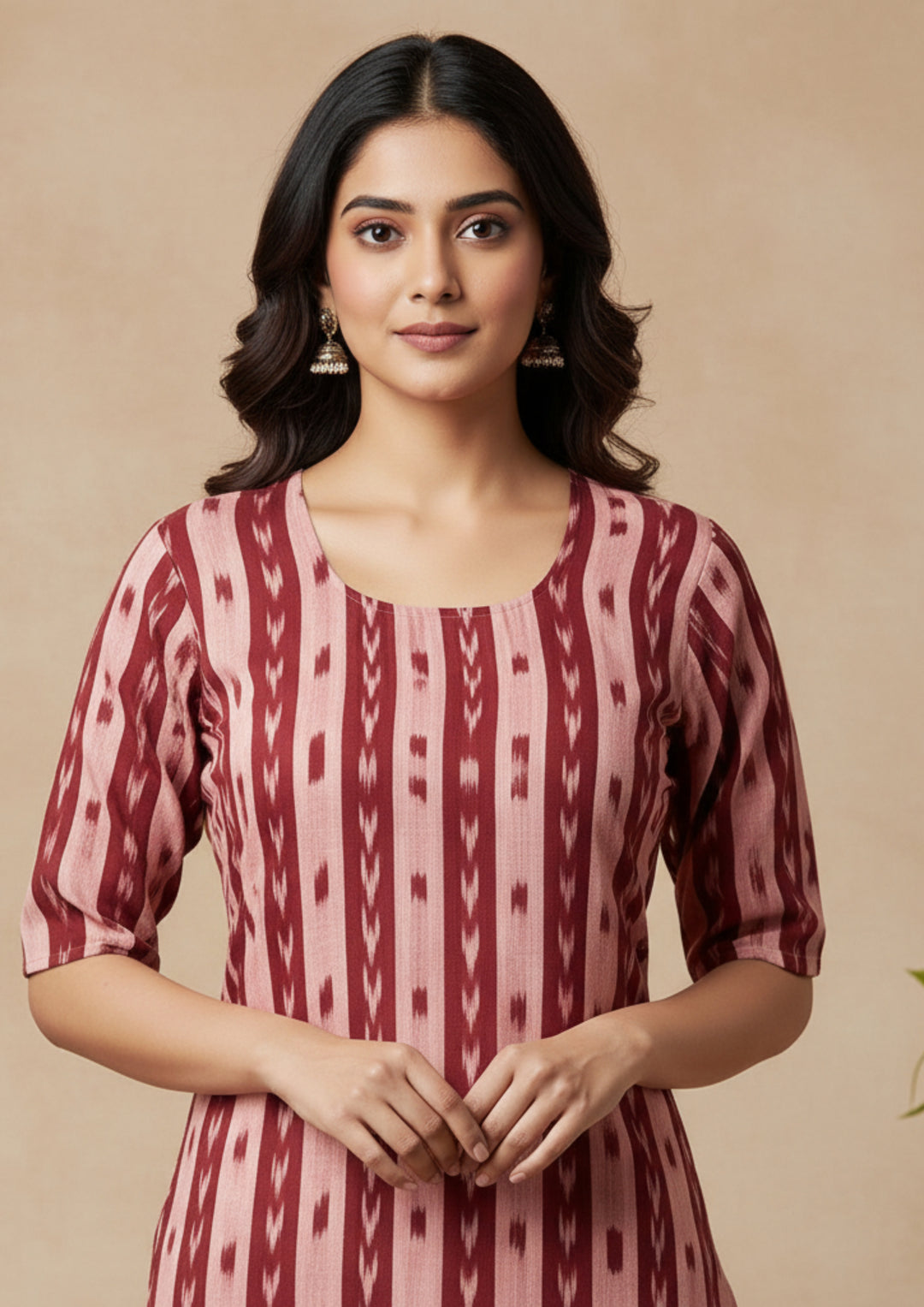Sambalpuri Women's Kurti - Blush Pink Stripe Heritage Design ikkat Kurti