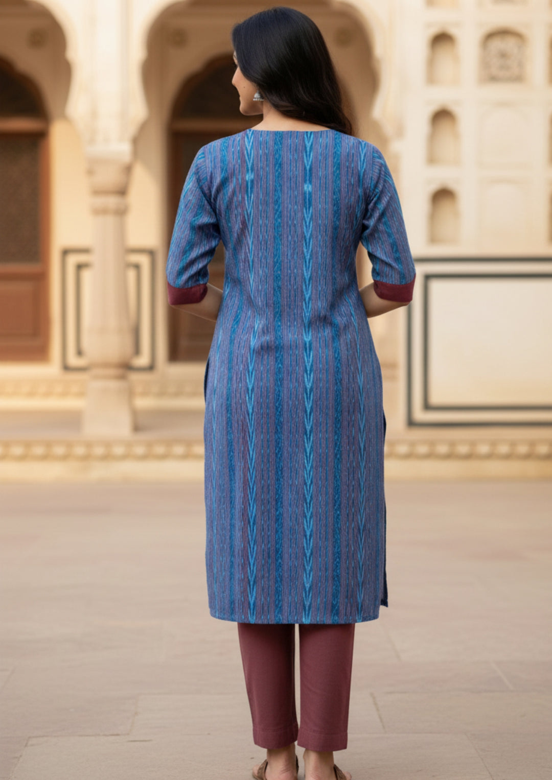 Sambalpuri Women's Kurti -  Royal Blue Stripe Heritage Design Ikkat Kurti