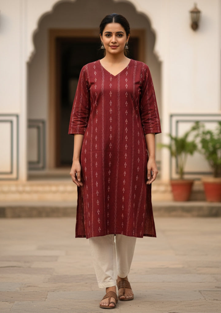 Sambalpuri Women's Kurti -  Wine Heritage Design Ikkat Kurti