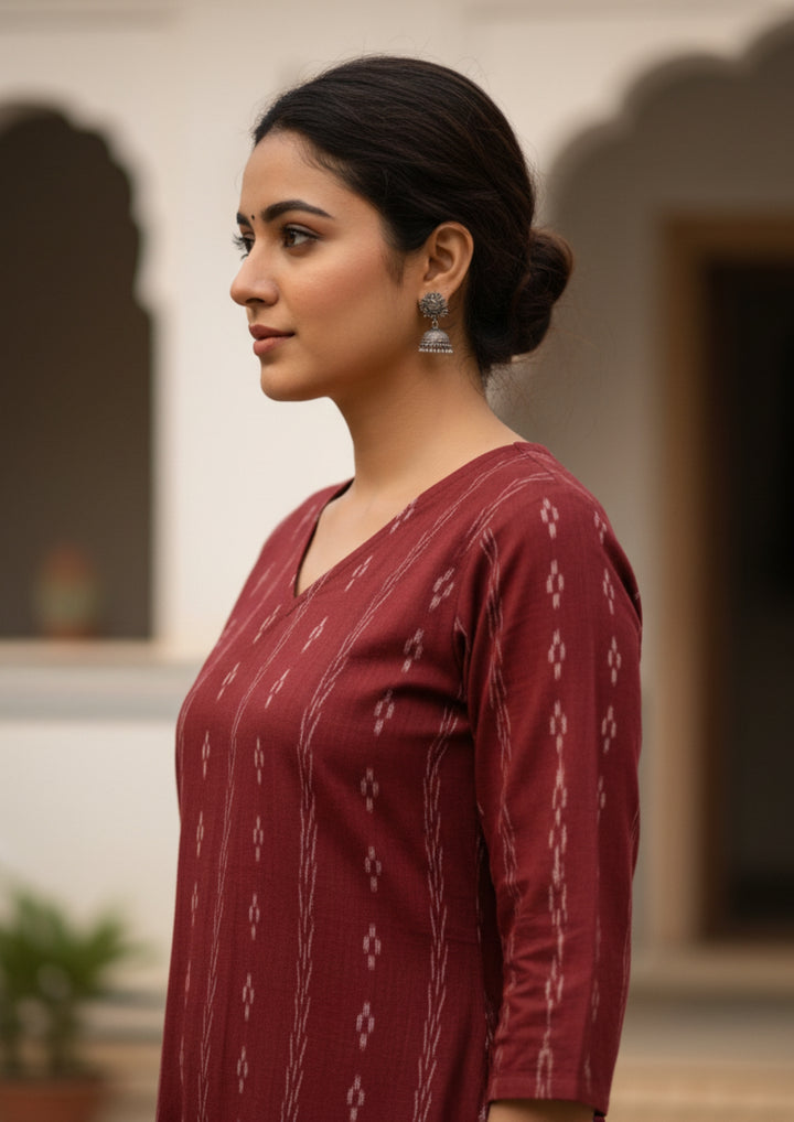 Sambalpuri Women's Kurti -  Wine Heritage Design Ikkat Kurti