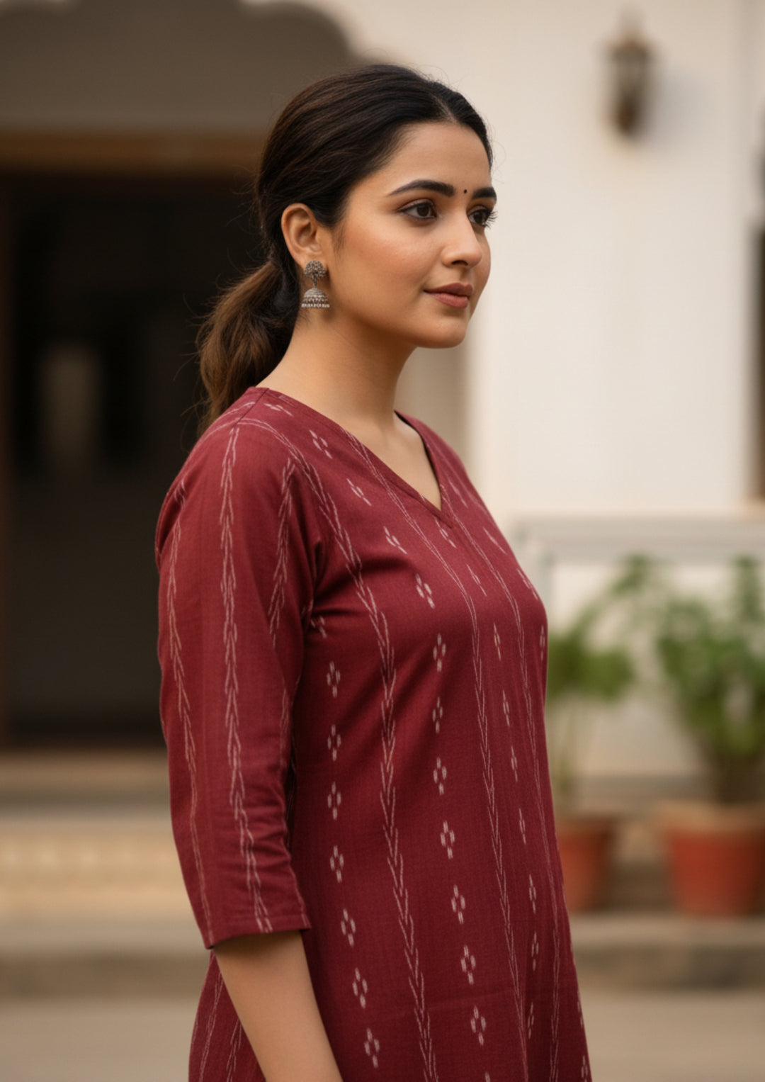 Sambalpuri Women's Kurti -  Wine Heritage Design Ikkat Kurti