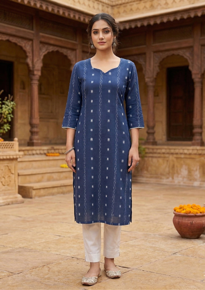 Sambalpuri Women's Kurti - Royal Indigo Elegance Design Ikkat Kurti