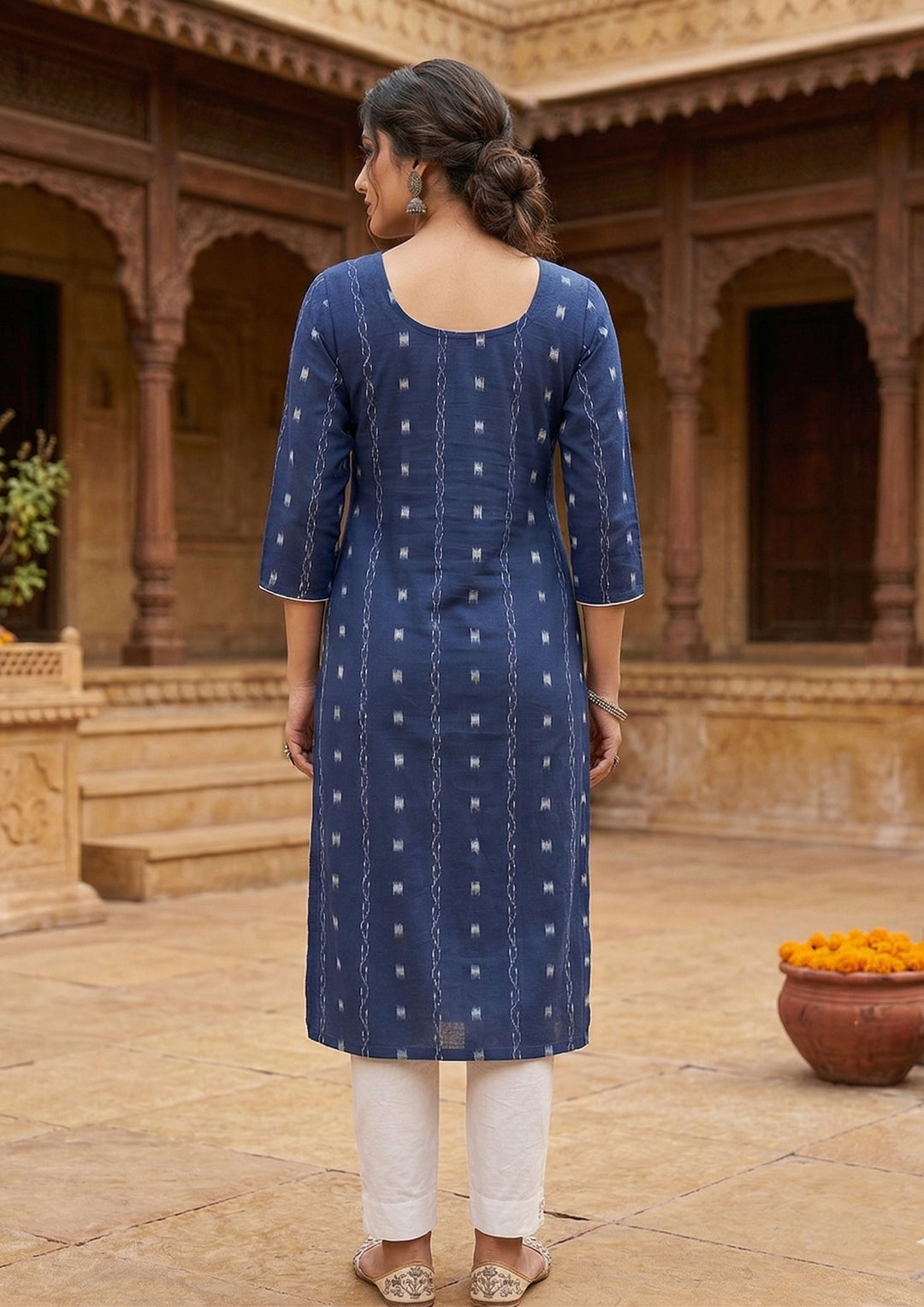 Sambalpuri Women's Kurti - Royal Indigo Elegance Design Ikkat Kurti