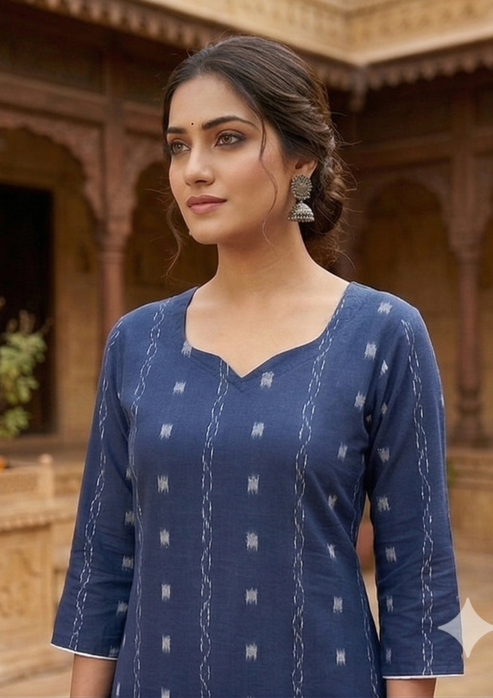 Sambalpuri Women's Kurti - Royal Indigo Elegance Design Ikkat Kurti