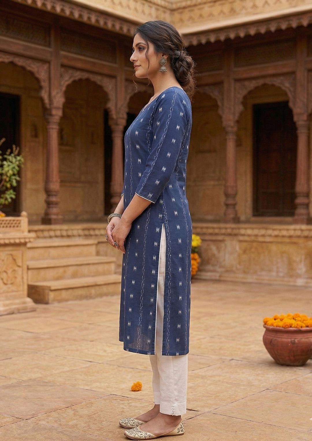 Sambalpuri Women's Kurti - Royal Indigo Elegance Design Ikkat Kurti