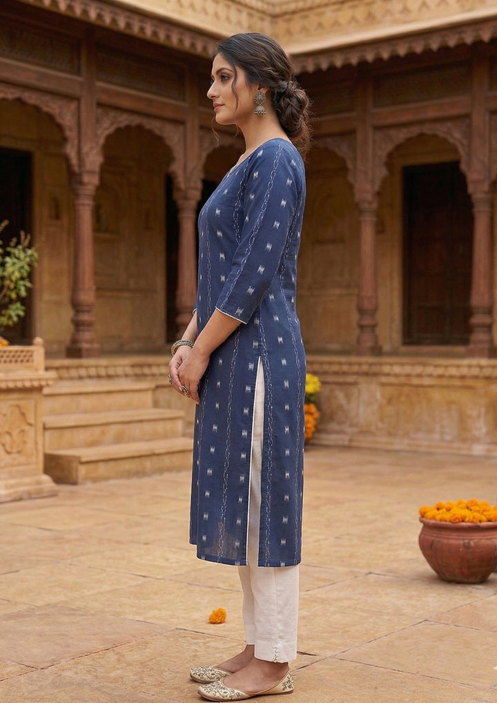 Sambalpuri Women's Kurti - Royal Indigo Elegance Design Ikkat Kurti