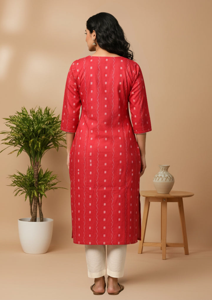 Sambalpuri Women's Kurti -  Vermilion (Rust Orange) Classic Design Ikkat Kurti