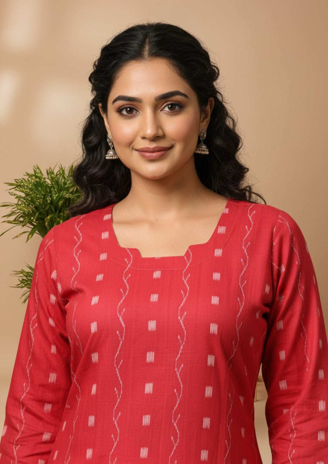 Sambalpuri Women's Kurti -  Vermilion (Rust Orange) Classic Design Ikkat Kurti