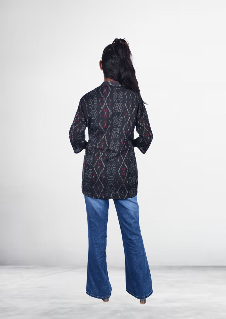 Sambalpuri Handloom Curly Design Tunic Tops in Black