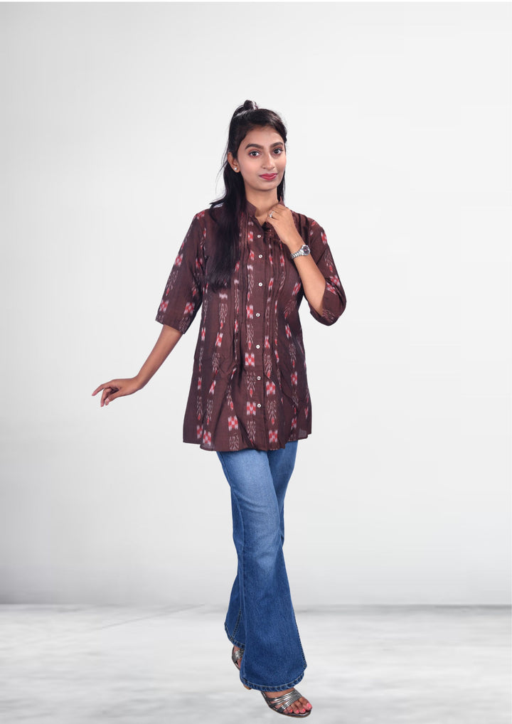 Sambalpuri Handloom Sapta Design Tunic Top in coffee