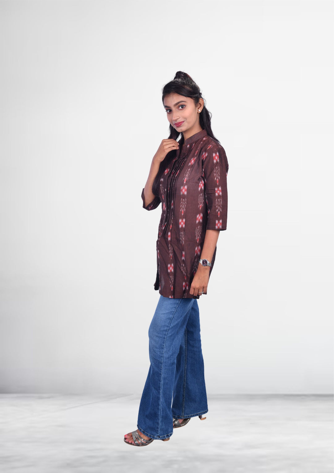 Sambalpuri Handloom Sapta Design Tunic Top in coffee