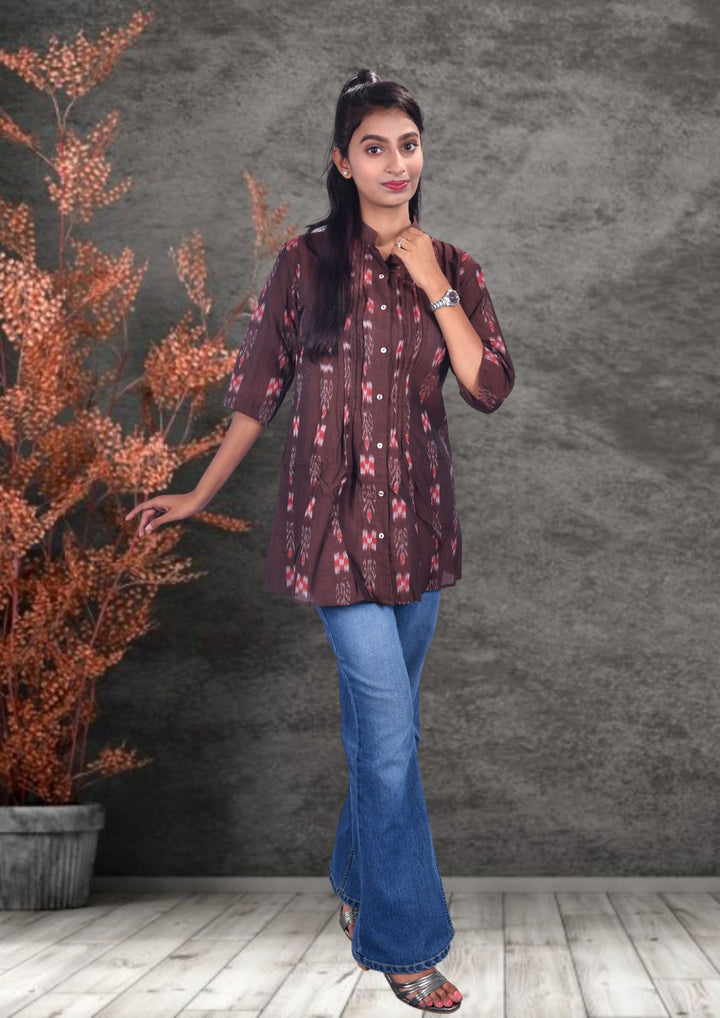 Sambalpuri Handloom Sapta Design Tunic Top in coffee