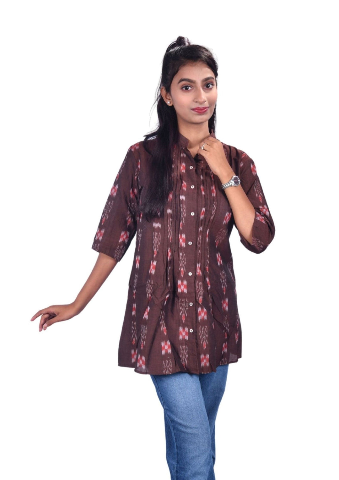 Sambalpuri Handloom Sapta Design Tunic Top in coffee
