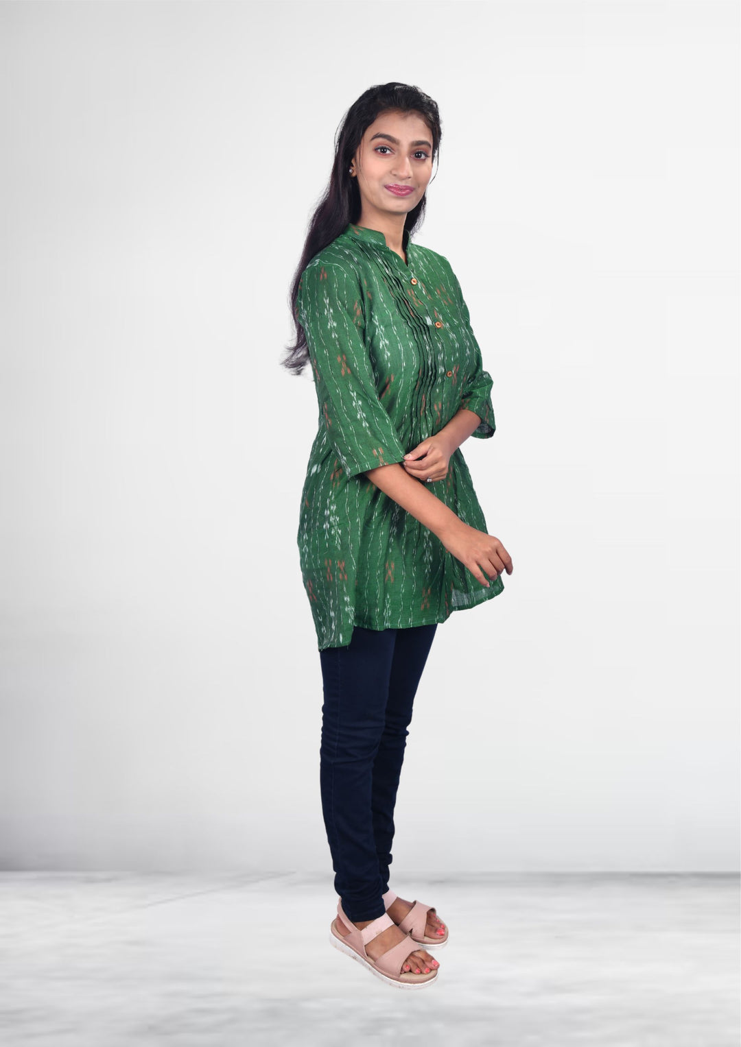 Sambalpuri Handloom Curly Design Cotton Tunic Top in Green