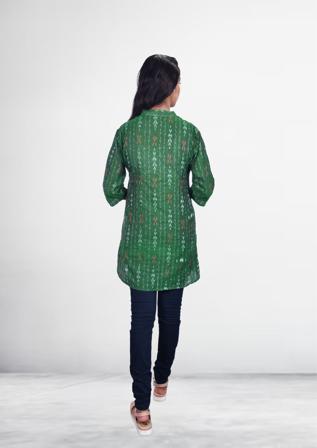 Sambalpuri Handloom Curly Design Cotton Tunic Top in Green