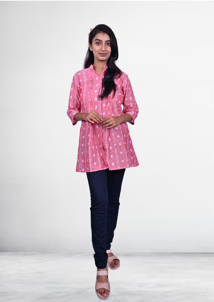 Sambalpuri Handloom Curly Design Tunic Top in Pink
