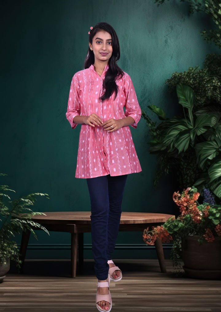 Sambalpuri Handloom Curly Design Tunic Top in Pink