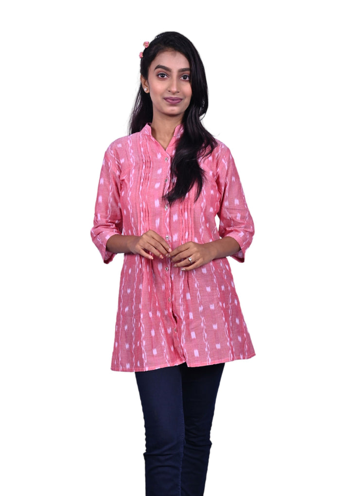 Sambalpuri Handloom Curly Design Tunic Top in Pink